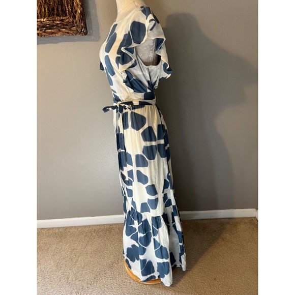 The Odells Maxi Seville Dress Cream Blue Cotton Washable - Picture 5 of 16